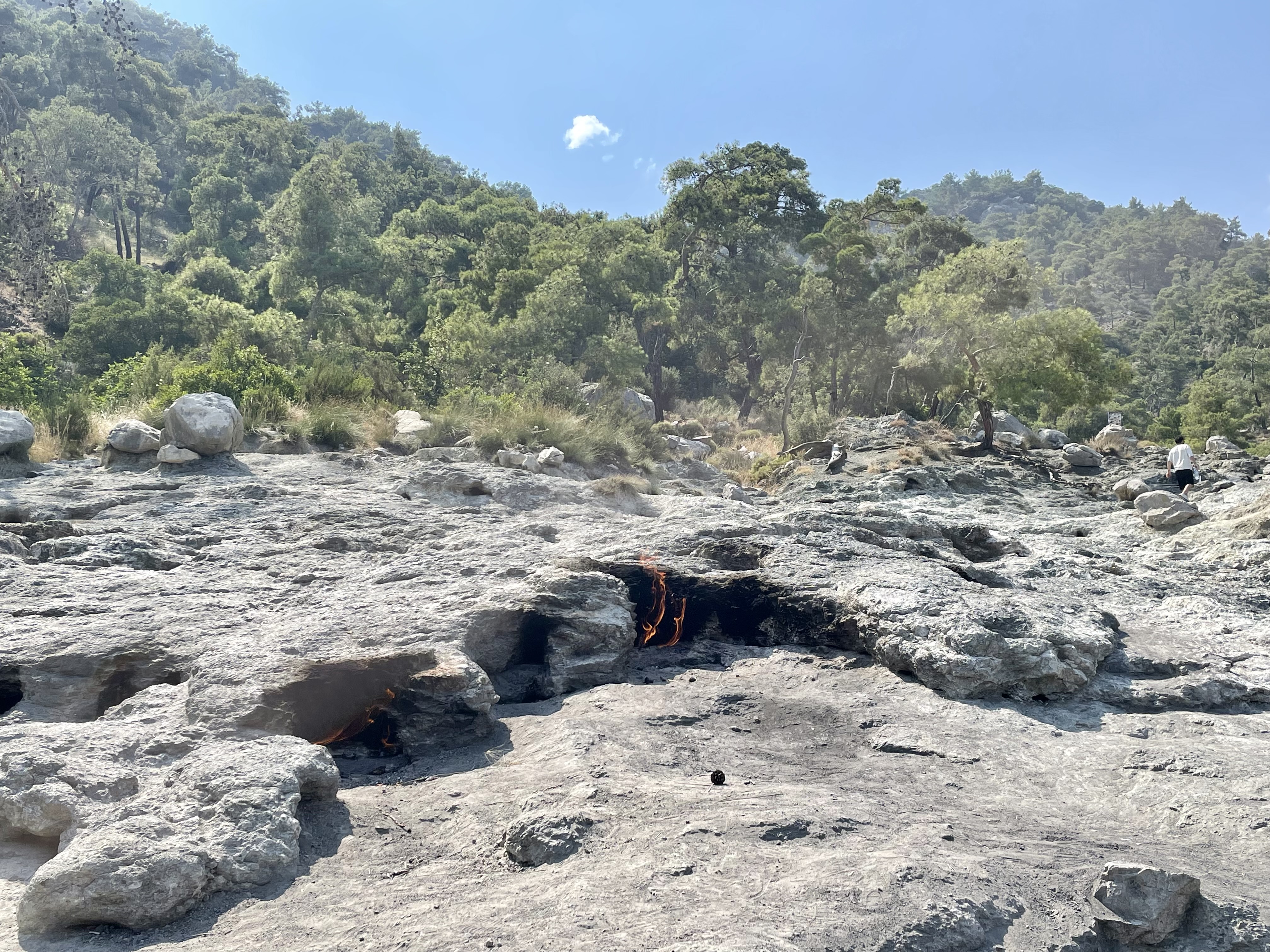The eternal fire of Chimaera burning on white rock